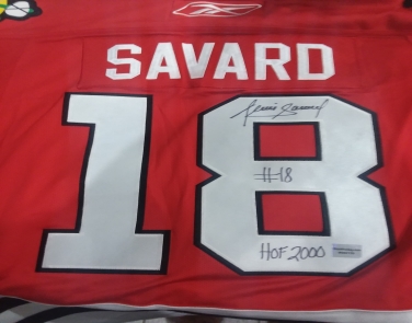 Denis Savard autographed Large Reebook Blackhawk jerse